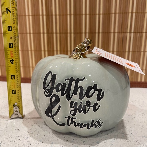 Martha Stewart "Gather and Give Thanks" Ceramic Pumpkin Decor in Sage - Picture 5 of 5